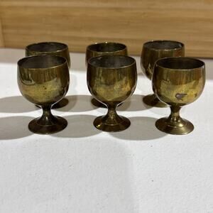 Vintage Brass Cordial Cups Set of 6 Made in India Mini Goblets Barware